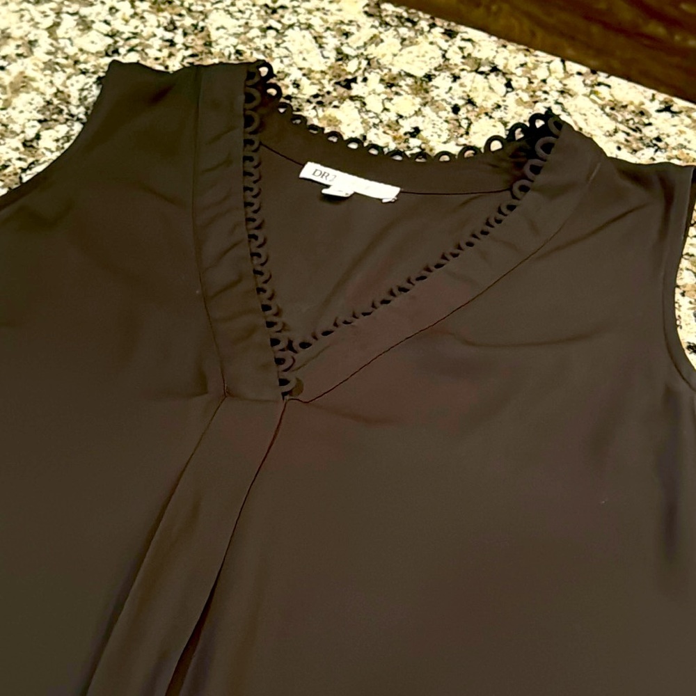 NWOT - DR2 Black Blouse Tank Top with Scalloped Detail